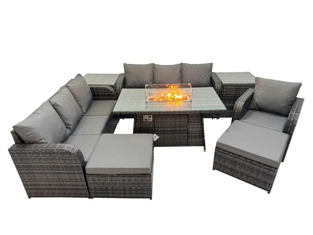 9 places salon de jardin table de foyer à gaz 3 places intérieur extérieur avec 2 tables d'appoint 2 grand tabourets