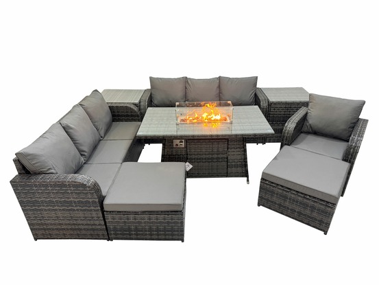 9 places salon de jardin table de foyer à gaz 3 places intérieur extérieur avec 2 tables d'appoint 2 grand tabourets