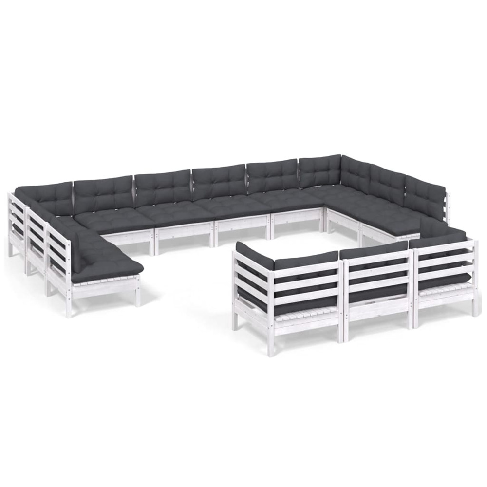Salon de jardin 13 pcs avec coussins blanc bois de pin