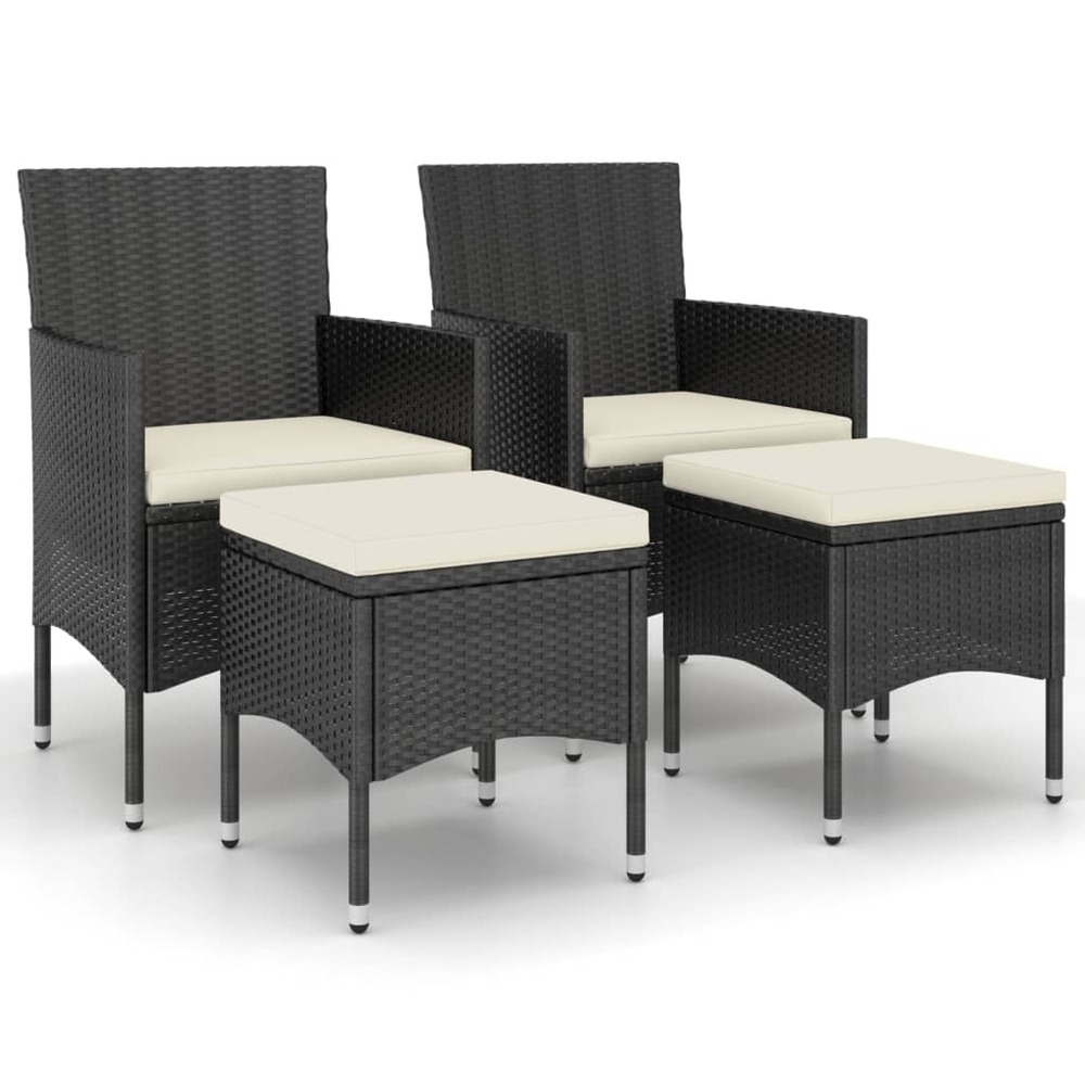 Jeu de chaise et tabouret de jardin 4 pcs résine tressée noir