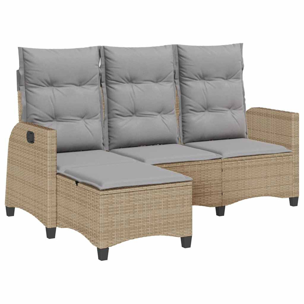 Canapé de jardin inclinable coussins forme de l beige polyrotin