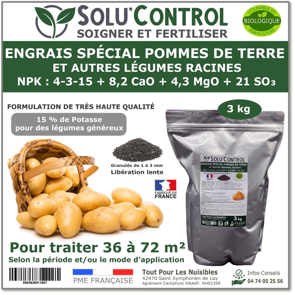 3 kg d'engrais spécial pommes de terre et légumes racines 4-3-15 - enrichi en potasse - croissance, grossissement..- UAB