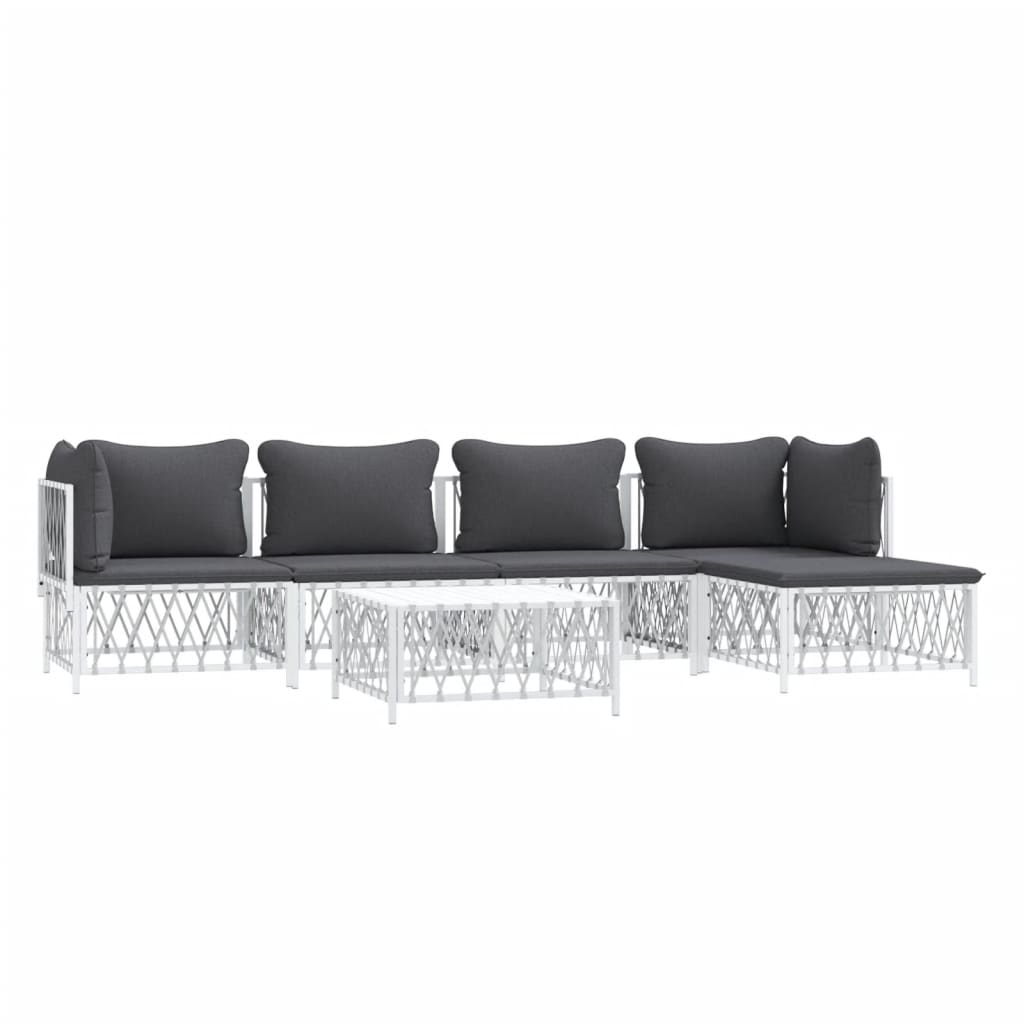 Salon de jardin meuble d'extérieur ensemble de mobilier avec coussins 6 pièces blanc acier