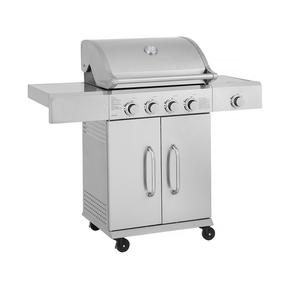 Barbecue gaz en inox avec 5 brûleurs dont 1 latéral 