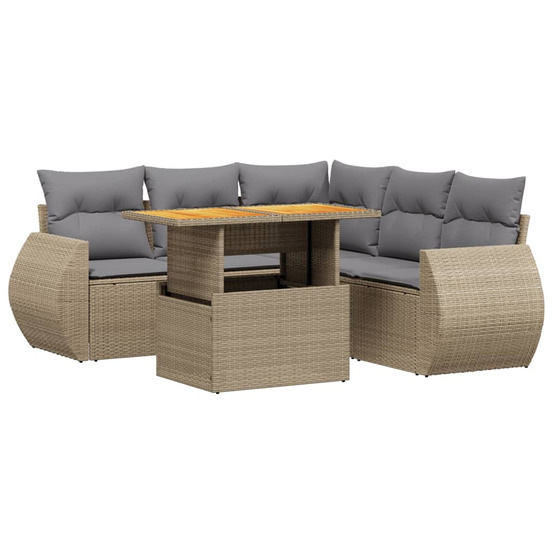 Salon de jardin avec coussins 6 pcs beige résine tressée