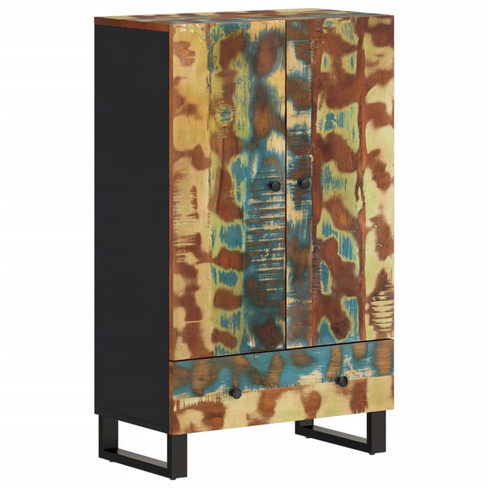 Buffet haut et tiroir 60x33x100 cm bois massif récupération/fer