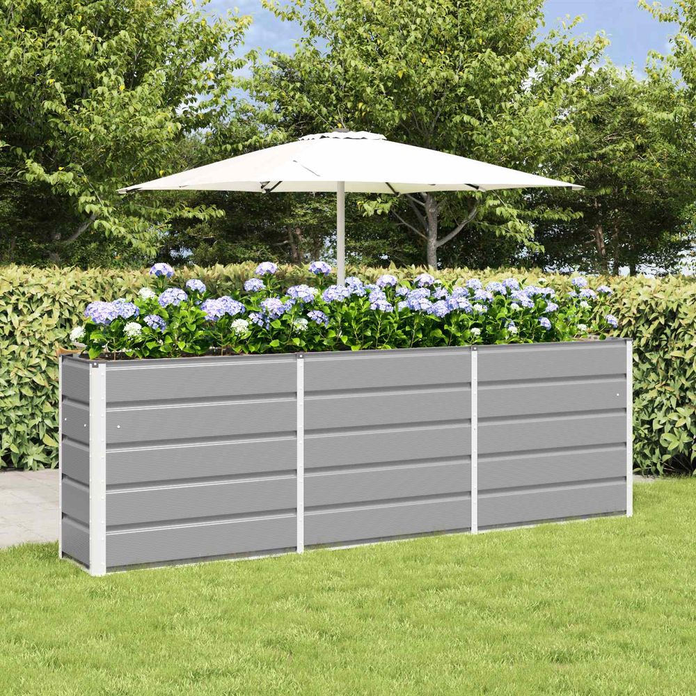 Jardinière haute xxl 240 cm acier brise-vue pour terrasse jardin 240x40x75 cm gris clair