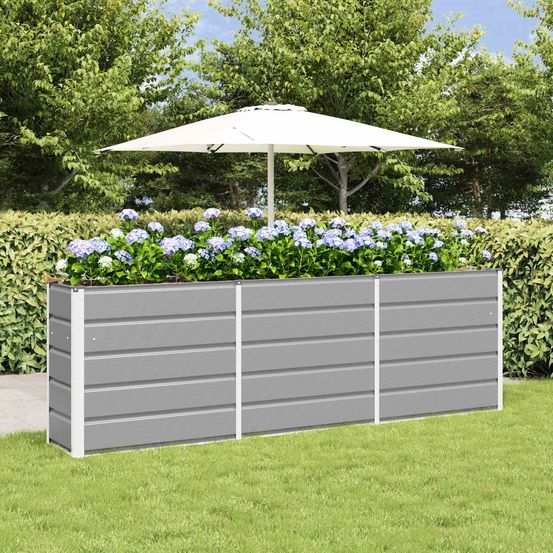 Jardinière haute xxl 240 cm acier brise-vue pour terrasse jardin 240x40x75 cm gris clair