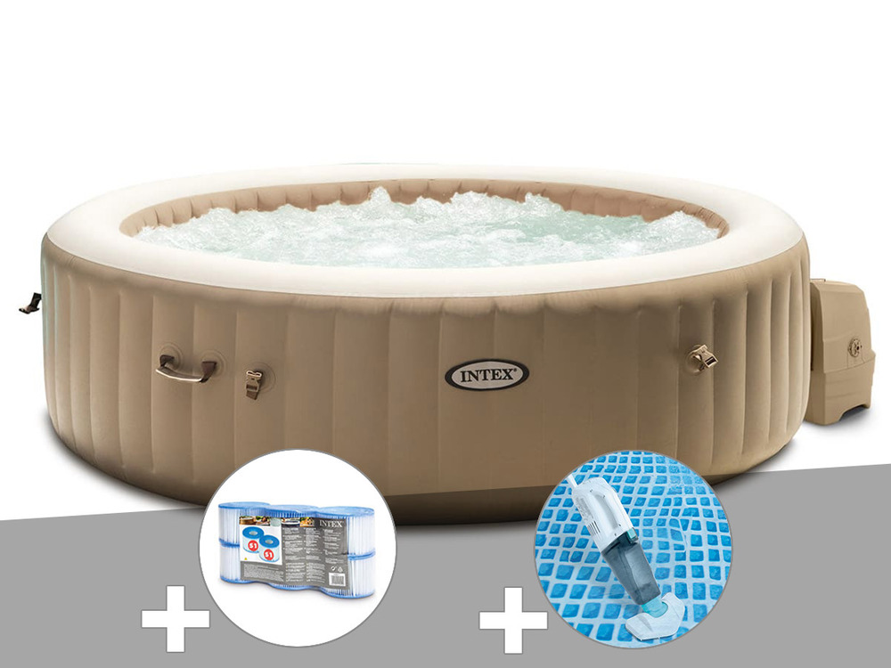 Kit spa gonflable purespa sahara rond bulles 6 places + 6 filtres + aspirateur
