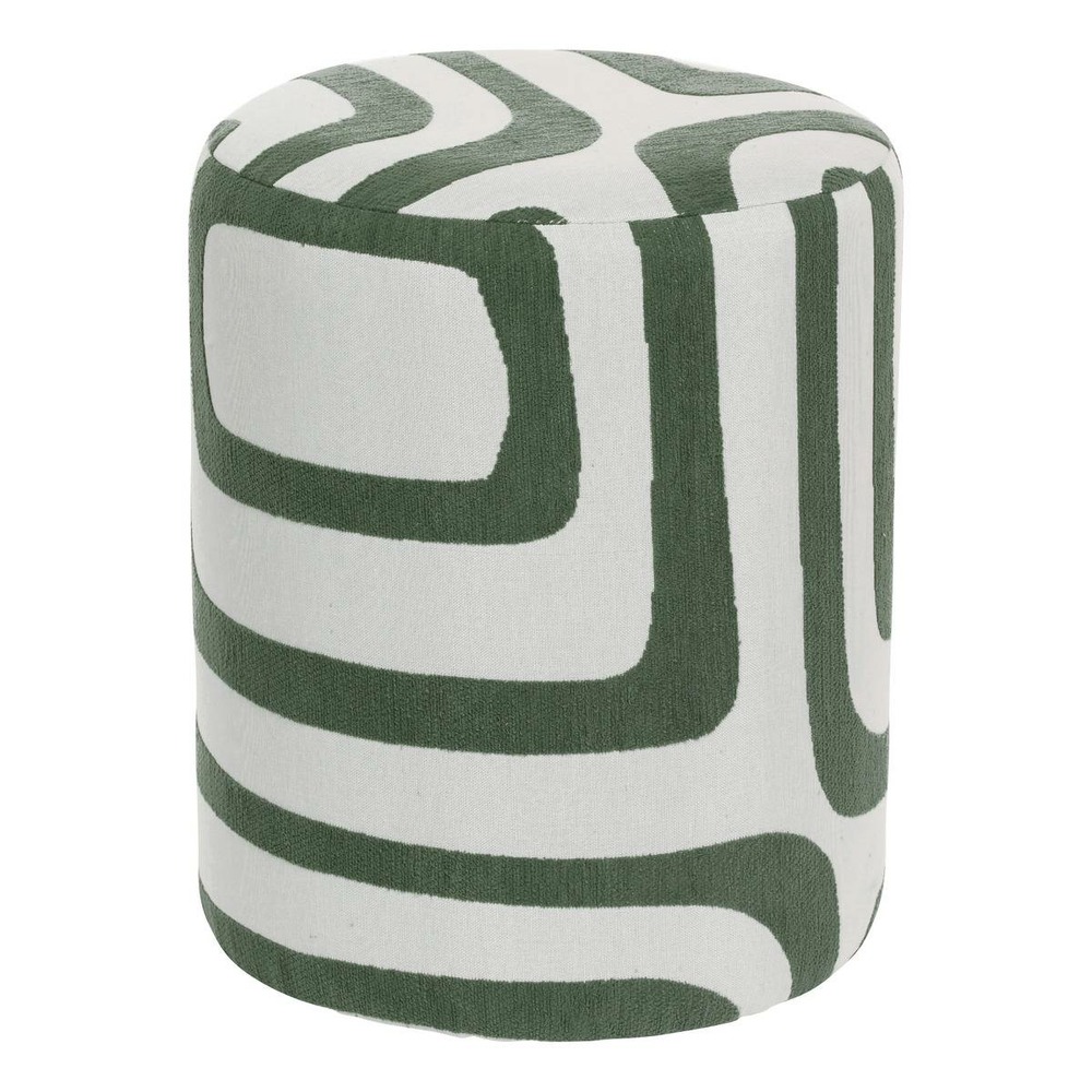 Pouf rond delor vert cèdre et blanc 30x36 cm