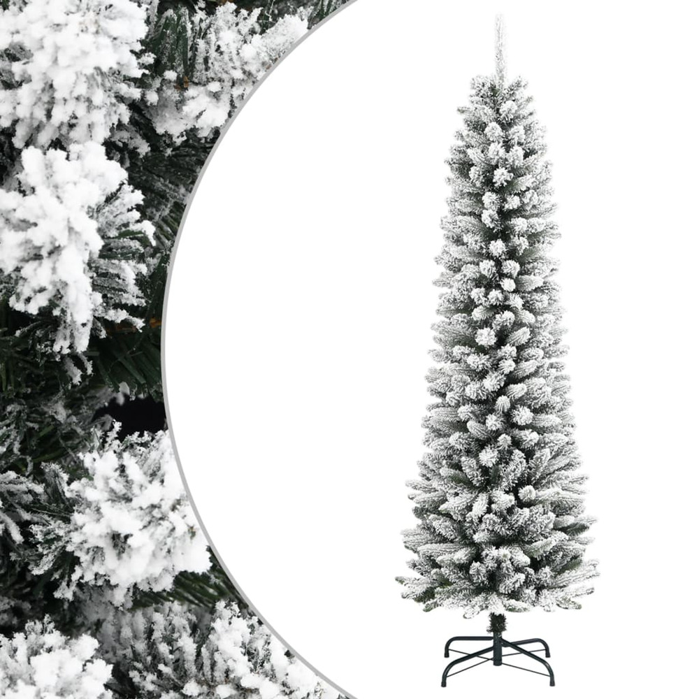 Sapin de noël artificiel mince avec neige floquée 210 cm pvc/pe