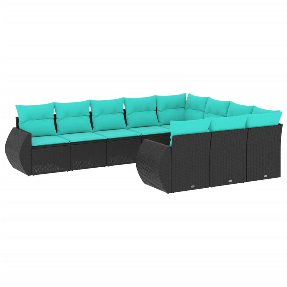 Salon de jardin 10 pcs avec coussins noir résine tressée