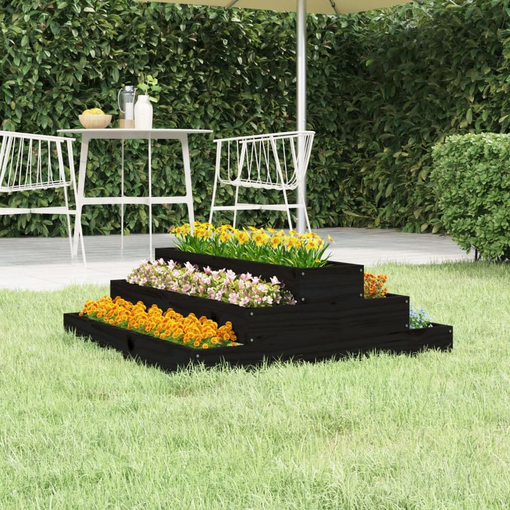 Jardinière surélevée en bois 3 niveaux potager balcon 80x80 cm noir