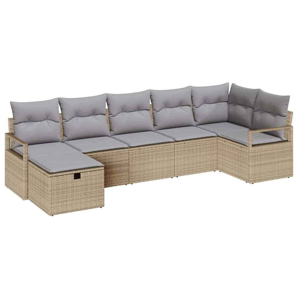 Ensemble de canapés 7 pièces beige et gris clair polyrotin