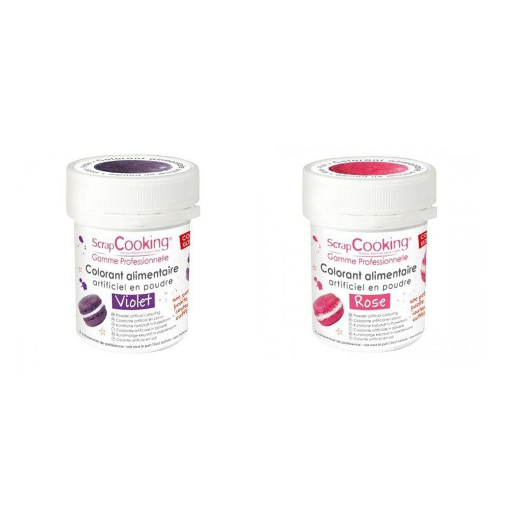 2 colorants alimentaires en poudre - violet-rose