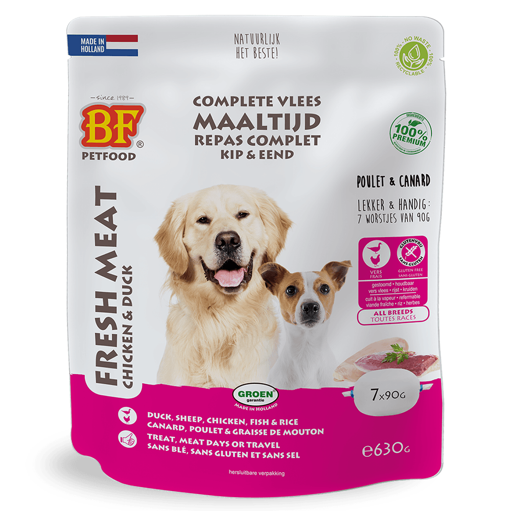 Saucisses au poulet et canard pour chien, (7 portions de 90g), 630g