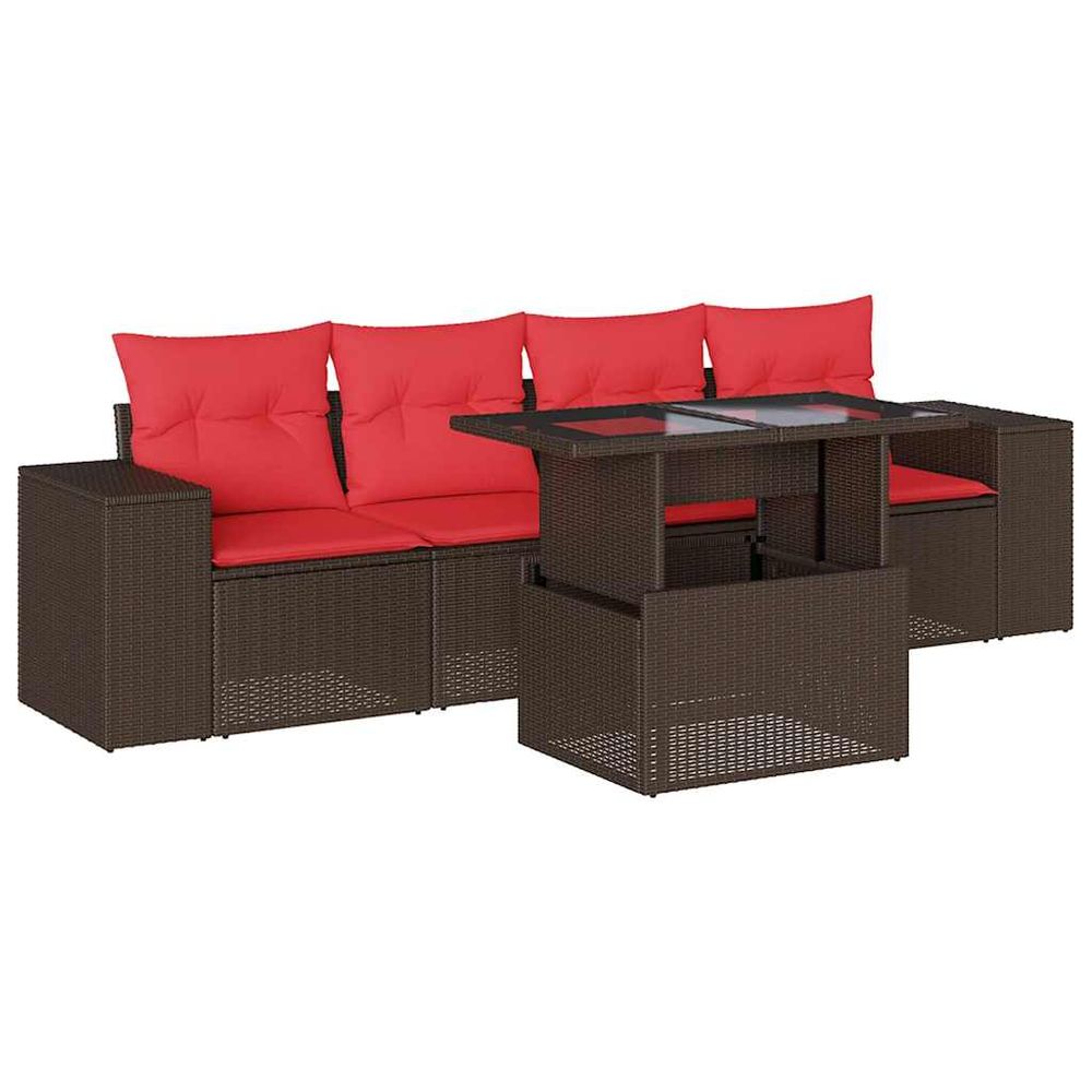 Ensemble de canapé de jardin 5 pcs avec coussins marron