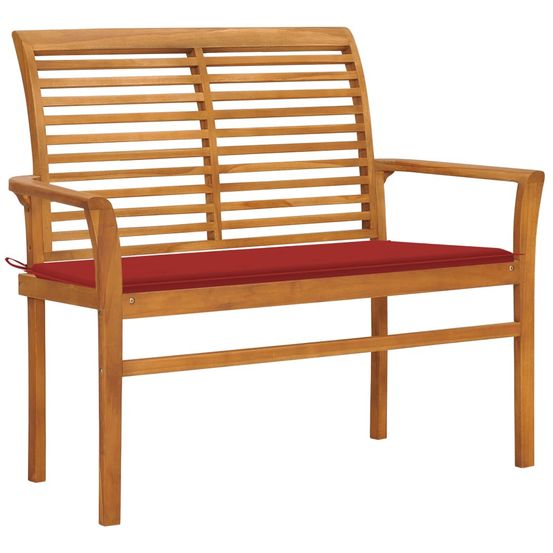Banc de jardin avec coussin rouge 112 cm bois de teck massif
