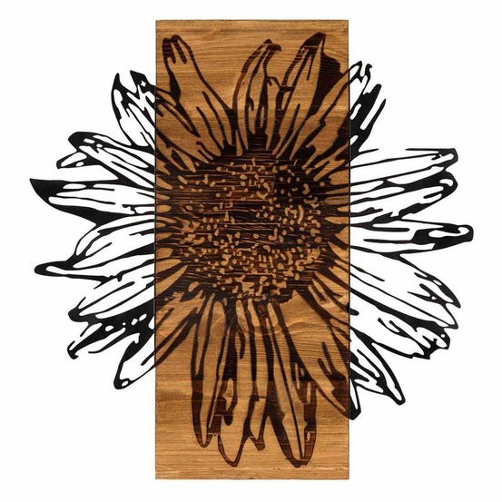 Décoration murale en bois et métal walnut marguerite