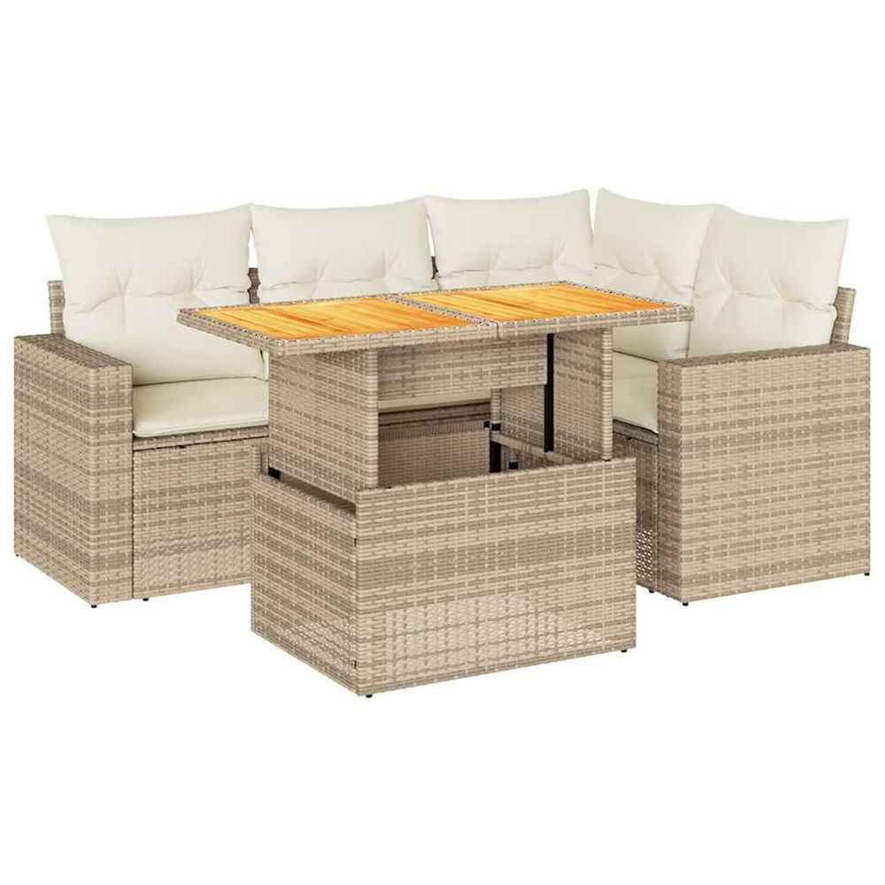 Salon de jardin avec coussins 5 pcs beige résine tressée