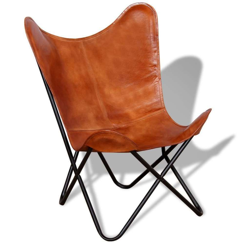 Chaise papillon Marron Cuir vÃ©ritable