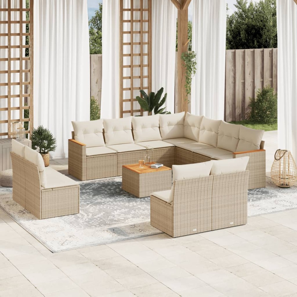 Salon de jardin avec coussins 12 pcs beige résine tressée