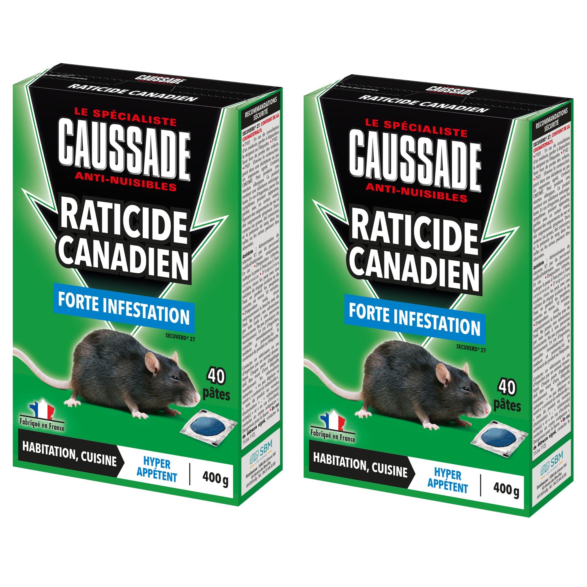CAUSSADE CARPT400 Raticide Canadien Forte Infestation Appât Prêt à