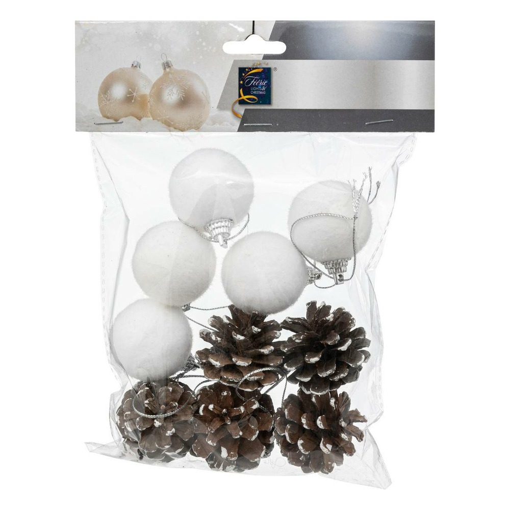 Sujet de noël sachet boules en polyfoam et pomme de pin