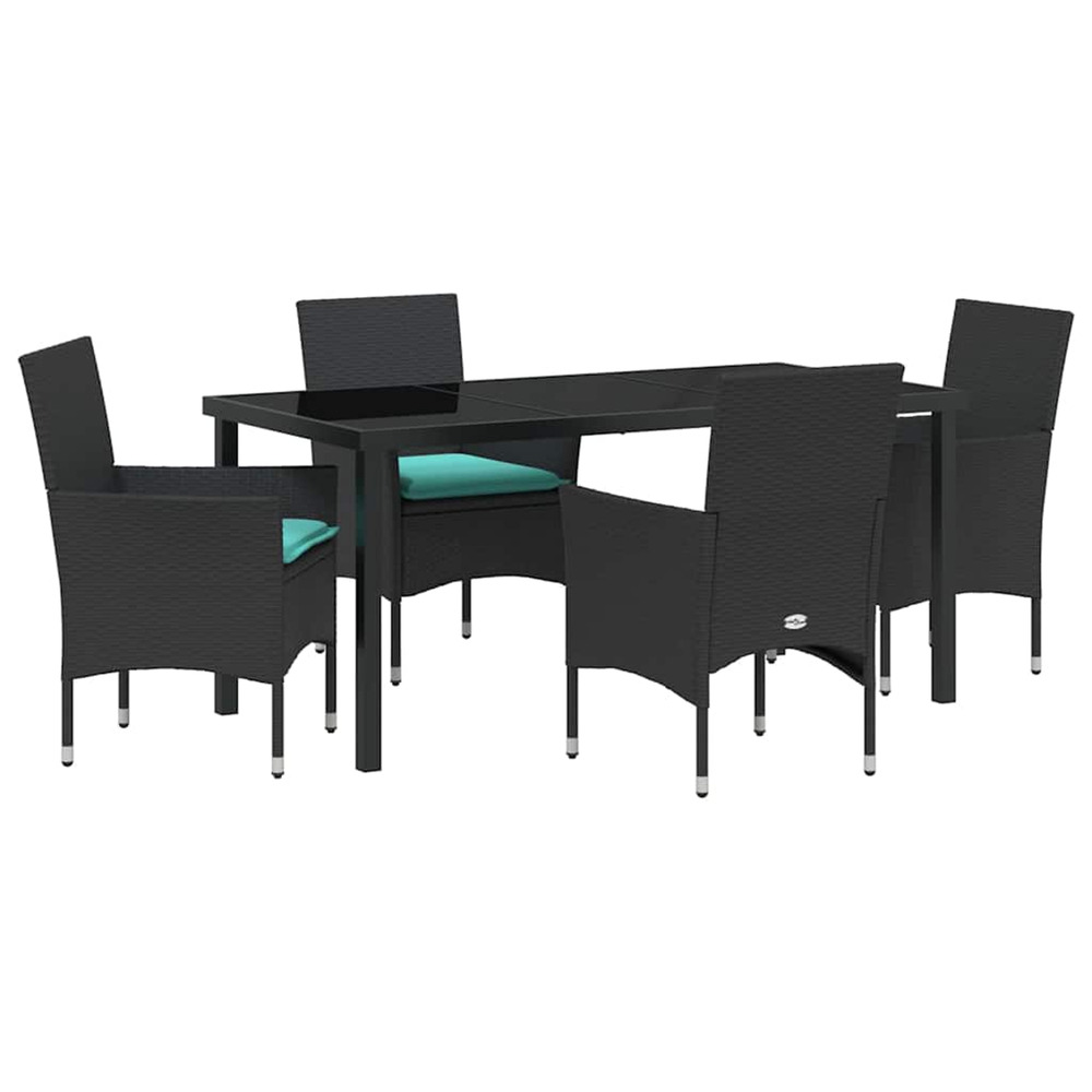 Ensemble table et chaises avec coussin 5 pcs noir rotin pe