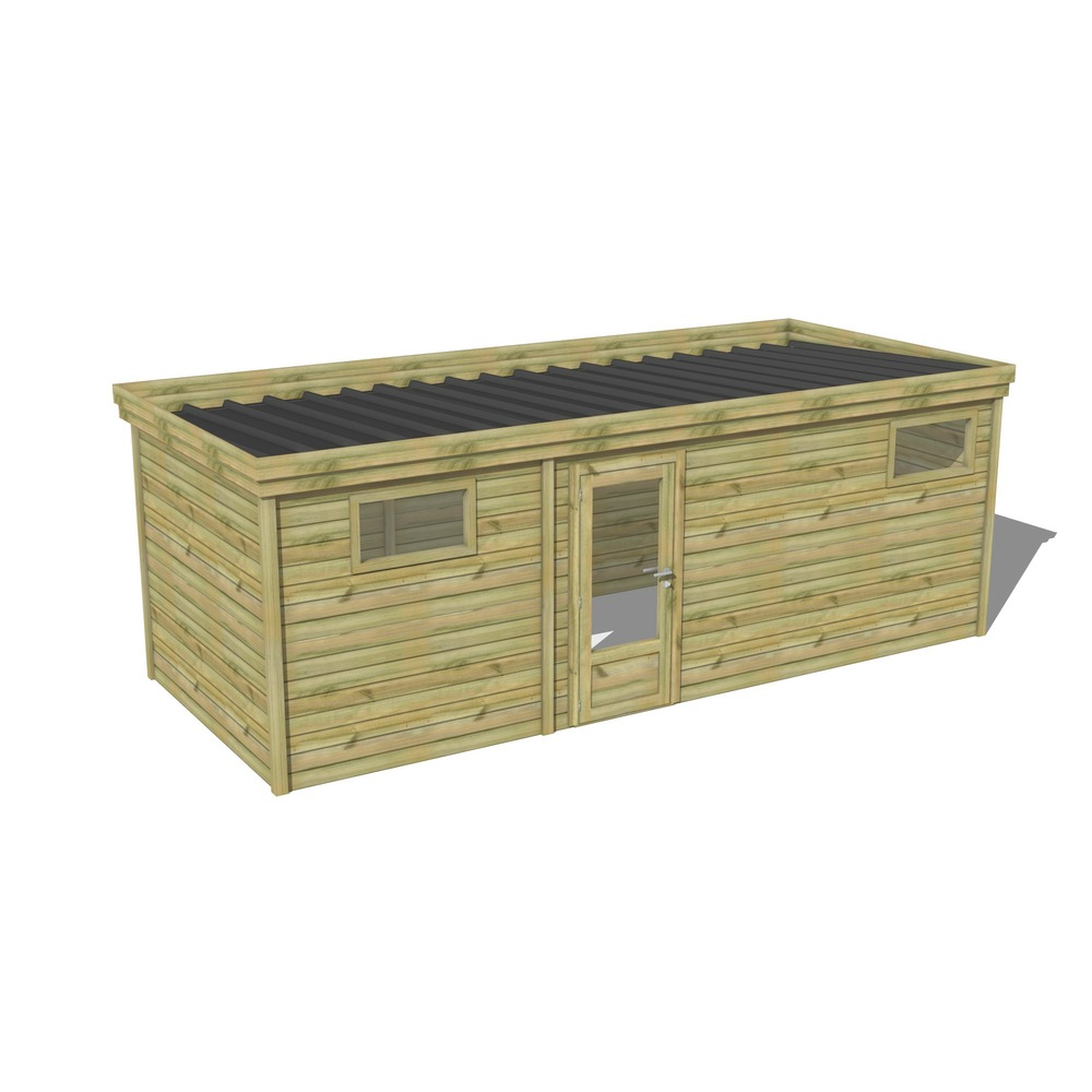 Abri de jardin bois pin traité autoclave 27mm - 6,89x2,64m / 18m2 - bac acier - abri français