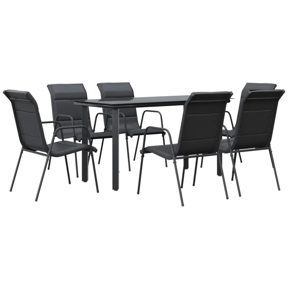 Ensemble à manger de jardin 7 pcs noir textilène et acier