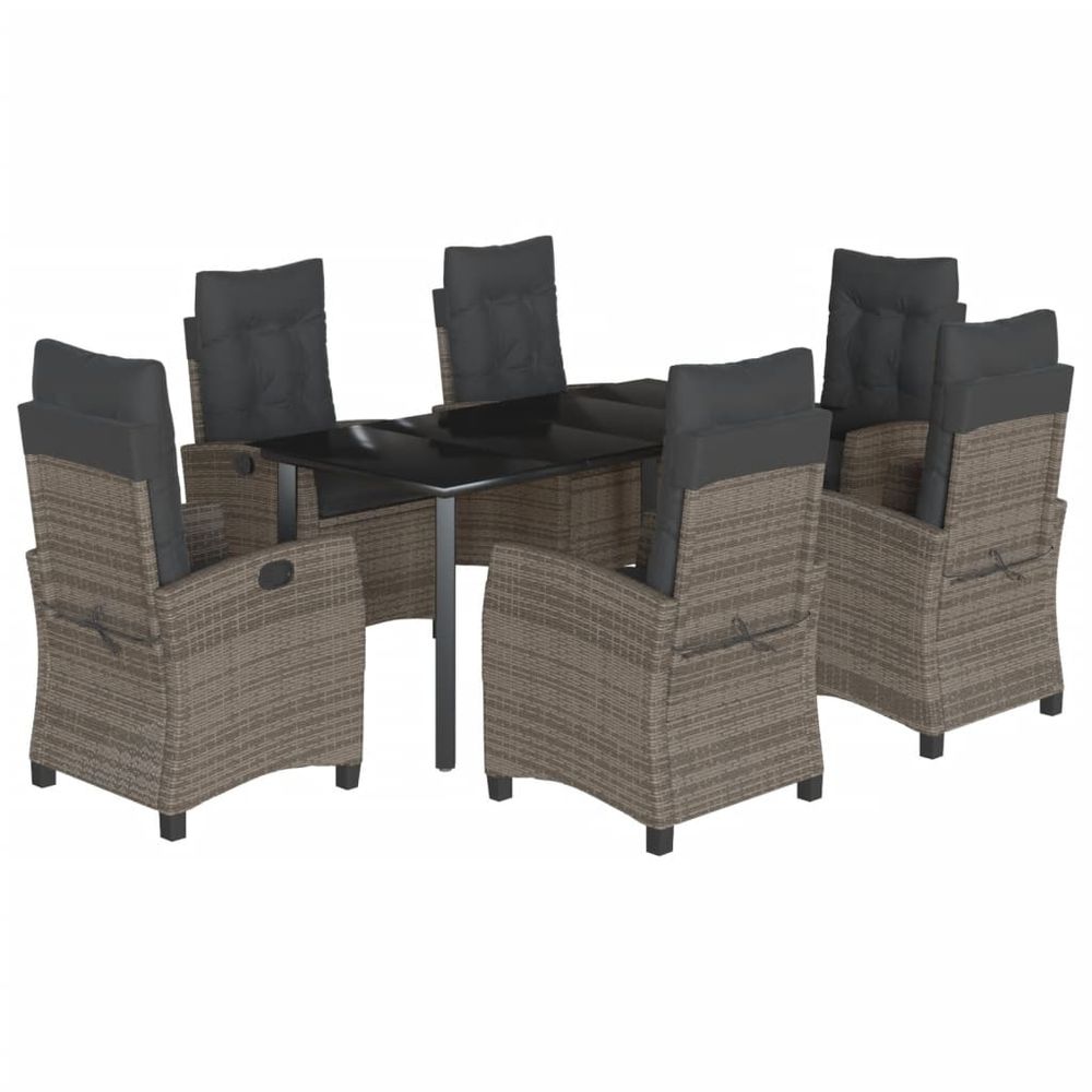 Ensemble à manger de jardin et coussins 7 pcs gris rotin
