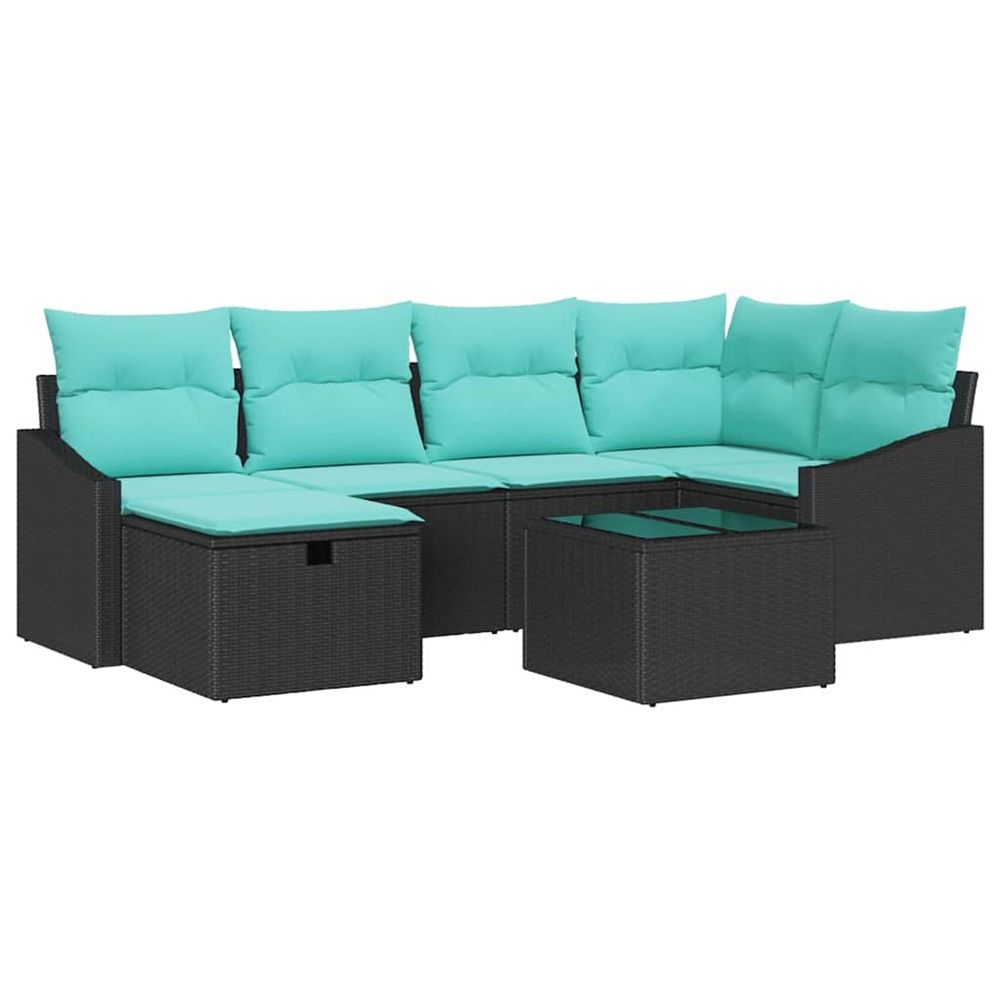 Ensemble de canapés avec coussin avec stockage noir polyrotin