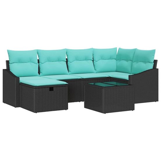 Ensemble de canapés avec coussin avec stockage noir polyrotin