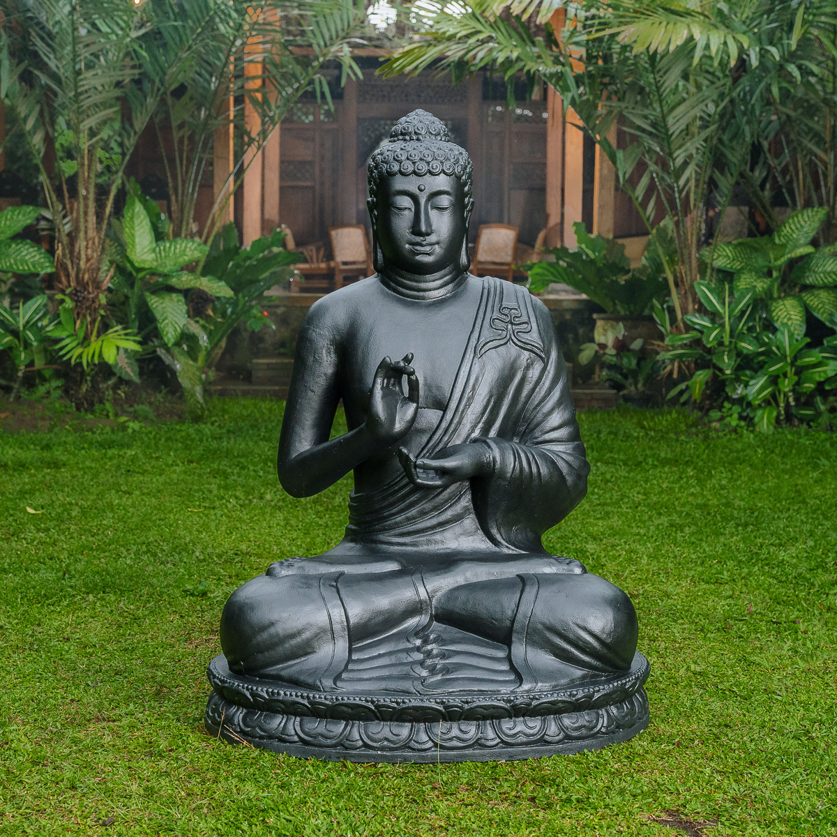 Statue bouddha assis position offrande 42cm Couleur doré Wanda