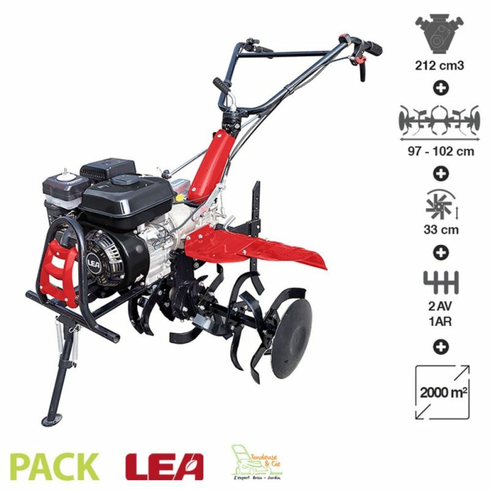 Motoculteur thermique tracté 212cc travail jusqu'à 102cm 2 vitesses av – 1 ar guidon ajustable lea le42212-97w21