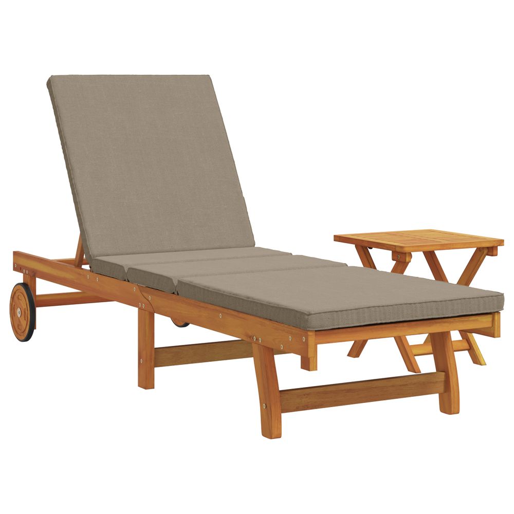 Transat sur roues avec table et coussin en bois d'acacia