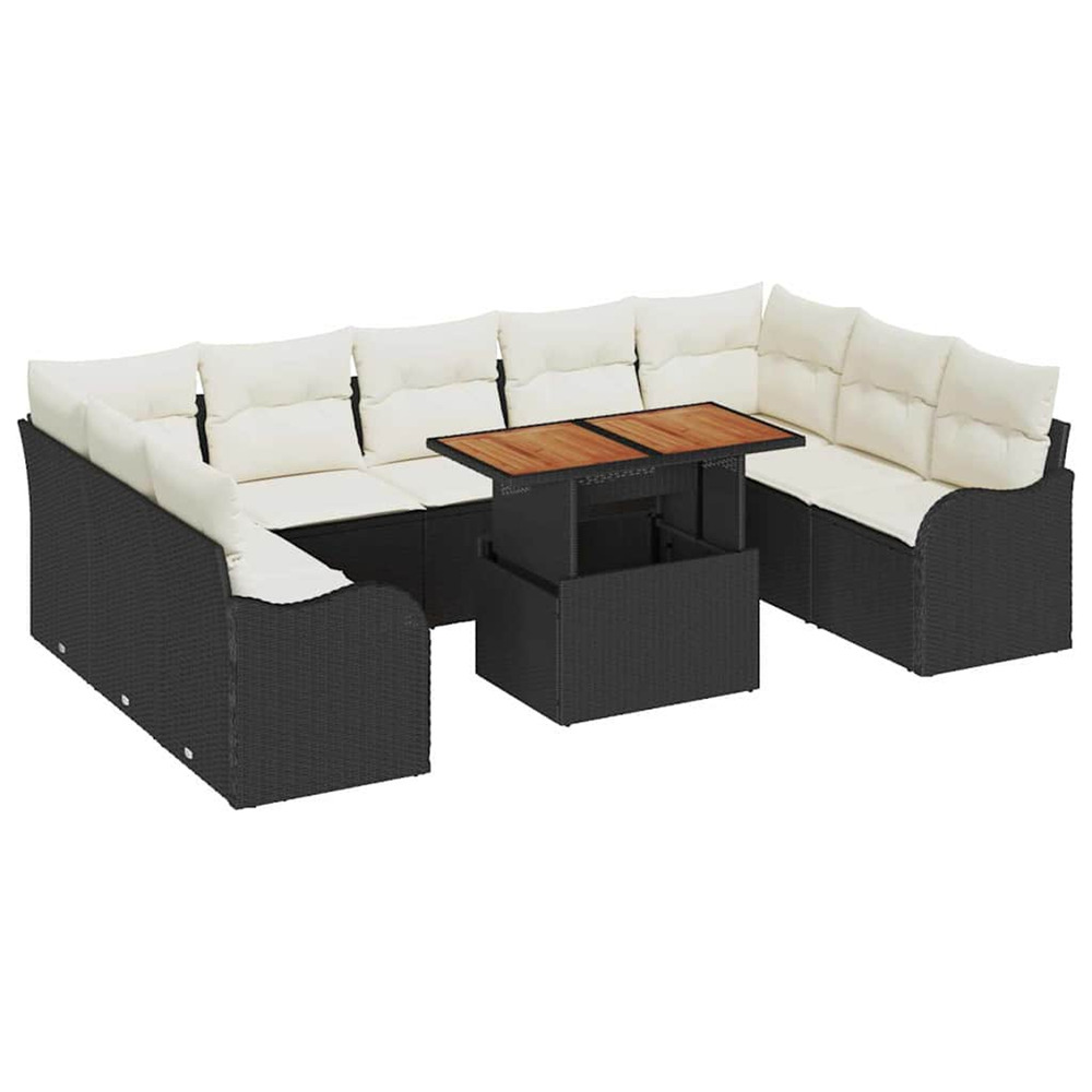 Ensemble de canapé de jardin avec coussin 10 pcs noir et crème