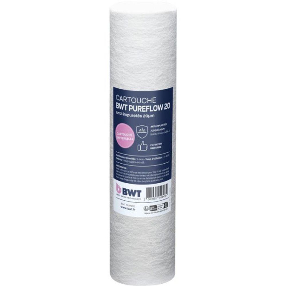 Cartouche filtrante - - extrudée 20 µm - retient boues/sable/rouille/particules fines - compatible filtres 10''