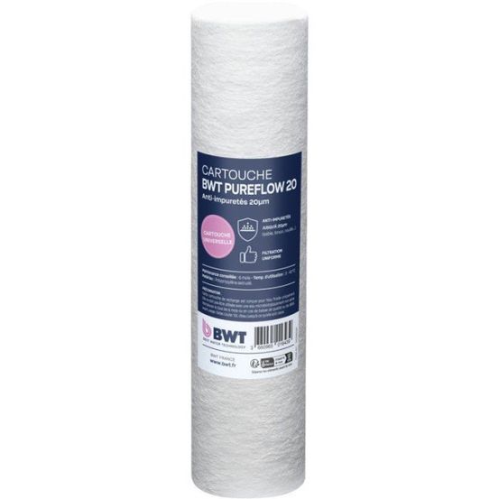 Cartouche filtrante - - extrudée 20 µm - retient boues/sable/rouille/particules fines - compatible filtres 10''