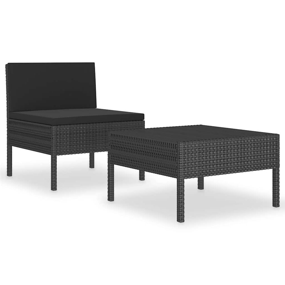 Salon de jardin 2 pcs avec coussins résine tressée noir