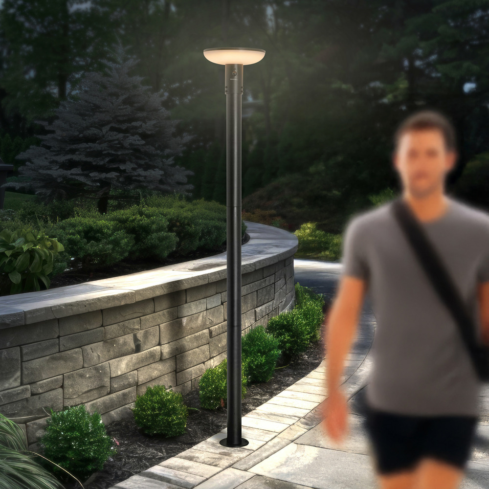 Esotec solar pir lampe sur pied linus 200 max cct télécommande aluminium 102945