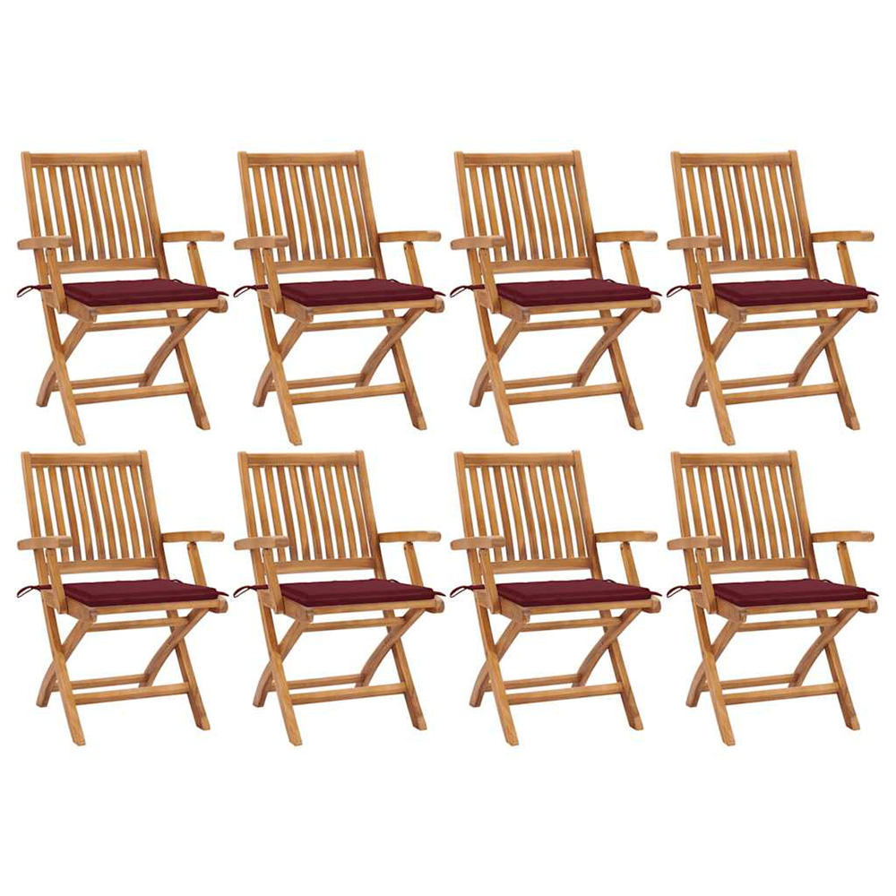 Chaises pliables de jardin avec coussins lot de 8 teck solide