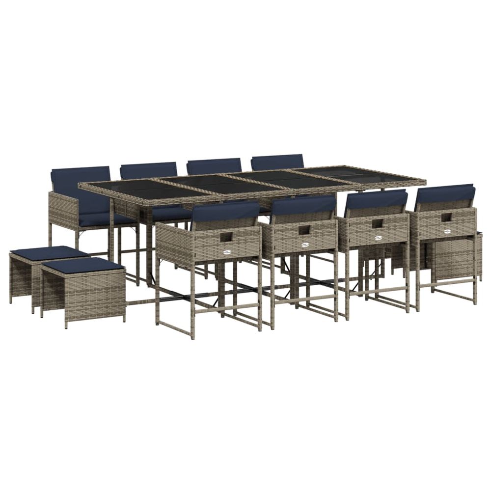 Ensemble à manger de jardin avec coussins 13 pcs résine tressée
