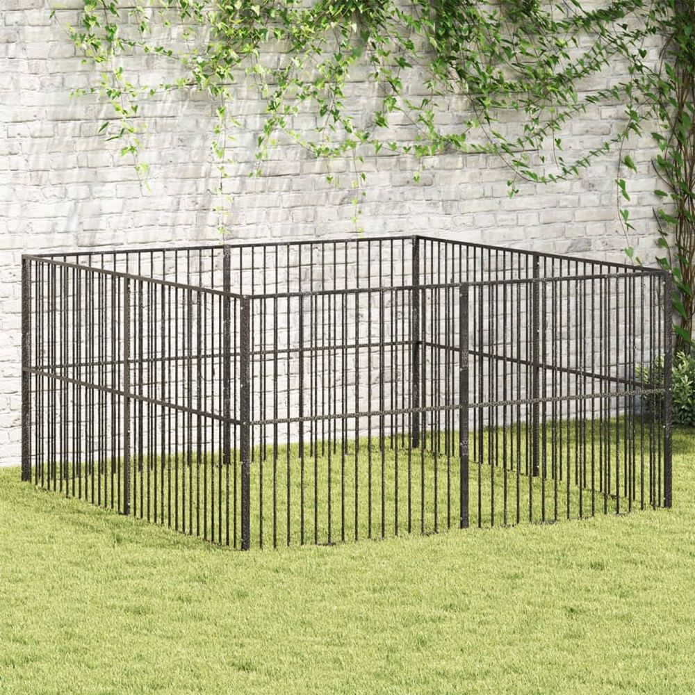 Parc pour chien 8 panneaux acier galvanisé pour extérieur et intérieur noir
