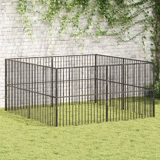 Parc pour chien 8 panneaux acier galvanisé pour extérieur et intérieur noir