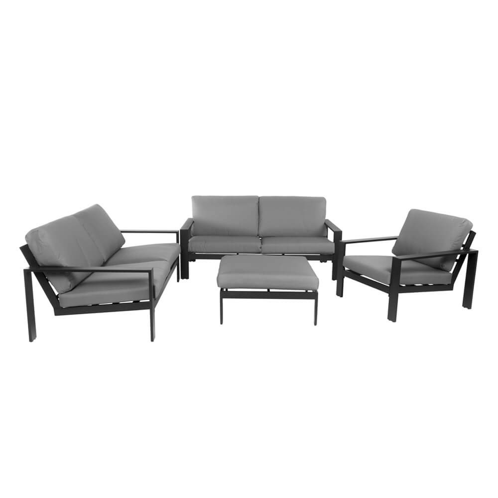 Home deluxe - ensemble de meubles de jardin - rio - noir, taille : xl - composé de 1x tabouret, 1x fauteuil 2x canapé - coussins