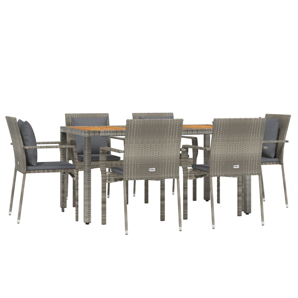 Mobilier à dîner de jardin et coussins 7 pièces gris rotin