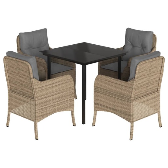 Ensemble à manger de jardin avec coussins 5pcs beige poly rotin