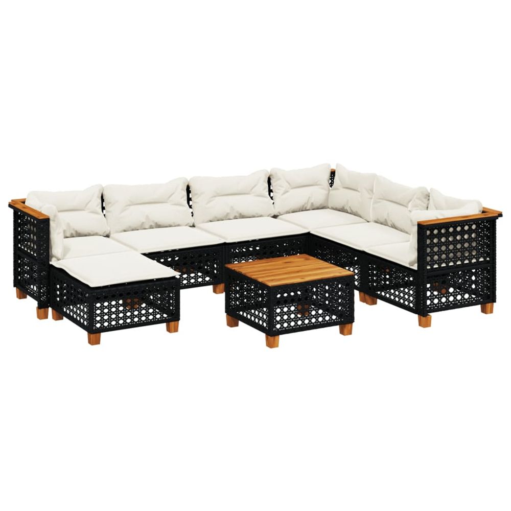 Salon de jardin 8 pcs avec coussins noir résine tressée